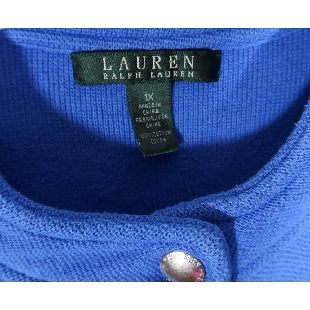 LAUREN RALPH LAUREN Full Zip Cotton Sweater Jacket Size 1X Preppy Classic - Picture 5 of 6
